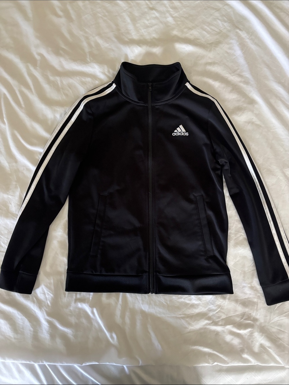 adidas Black Kids Track Jacket with White Sleeve Stripes